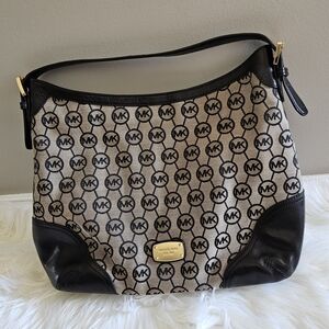 Michael Kors Signature Shoulder Bag – Black & Beige MK Logo – Good Condition
